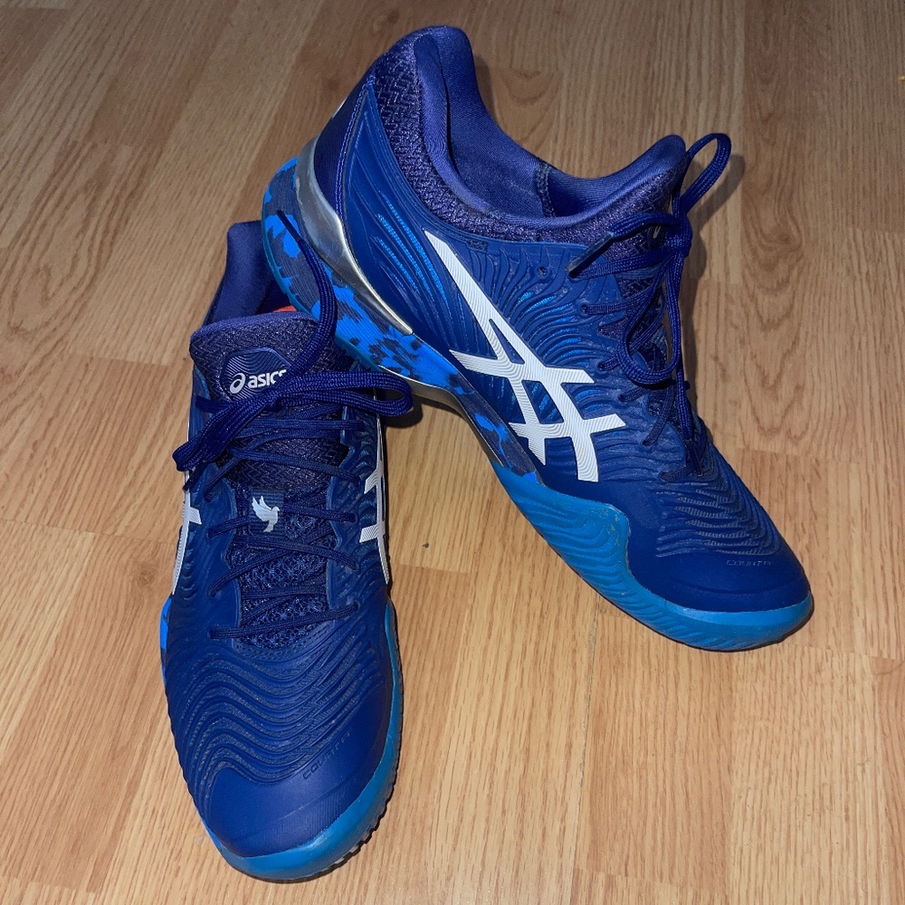 Men’s Asics Court Flytefoam Novak Blue Print Camo Court Sneakers Size 9 - Picture 4 of 13